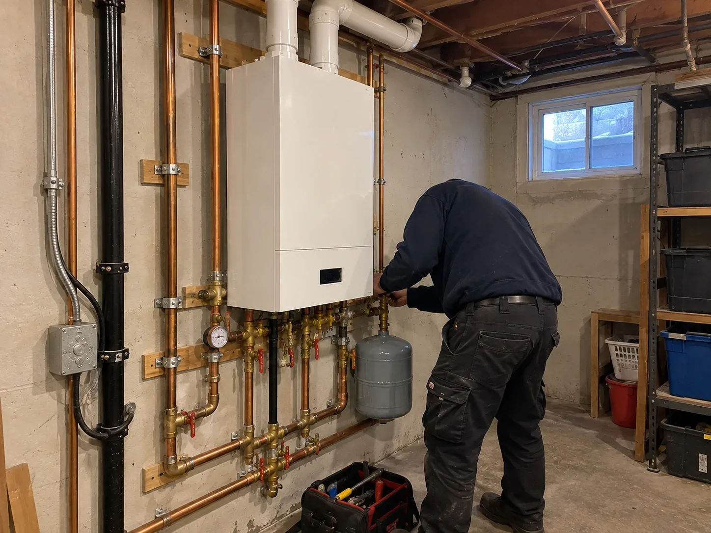 Boiler installation Hamilton — new wall-mounted boiler with neat piping